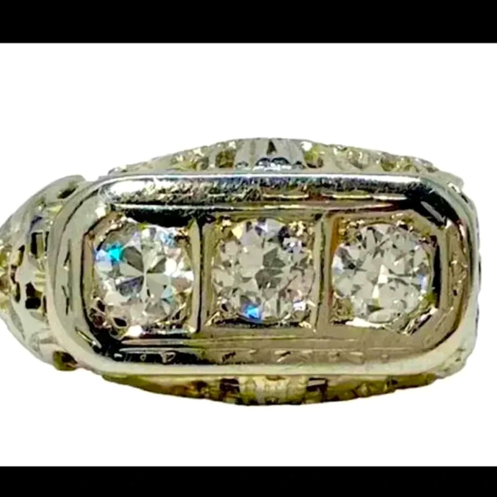 1920s Art Deco 18K White Gold Ring • .47ct Old European Cut Diamonds
